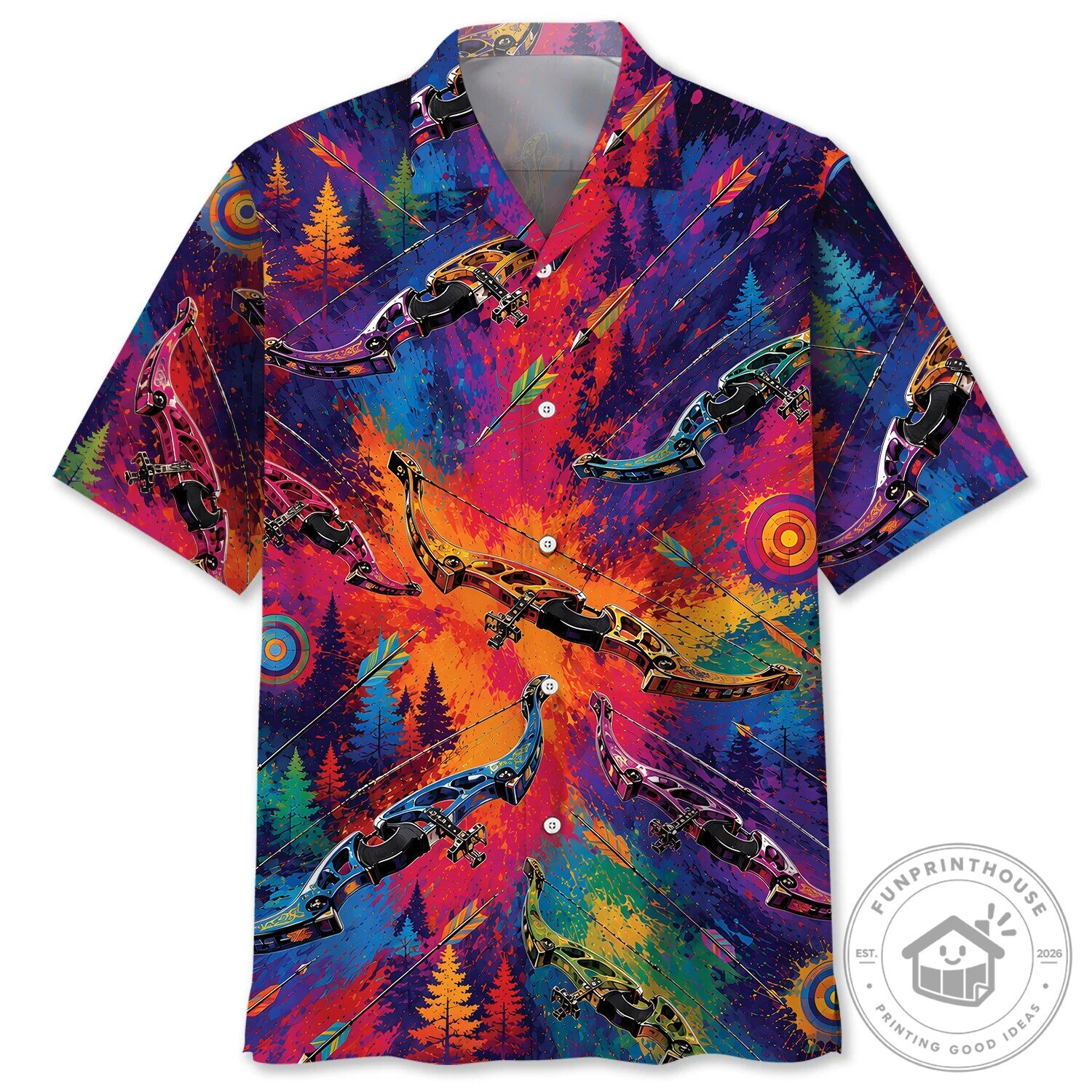 Colorful Bow Archery Vintage Art Hawaiian Shirt for Men and Women