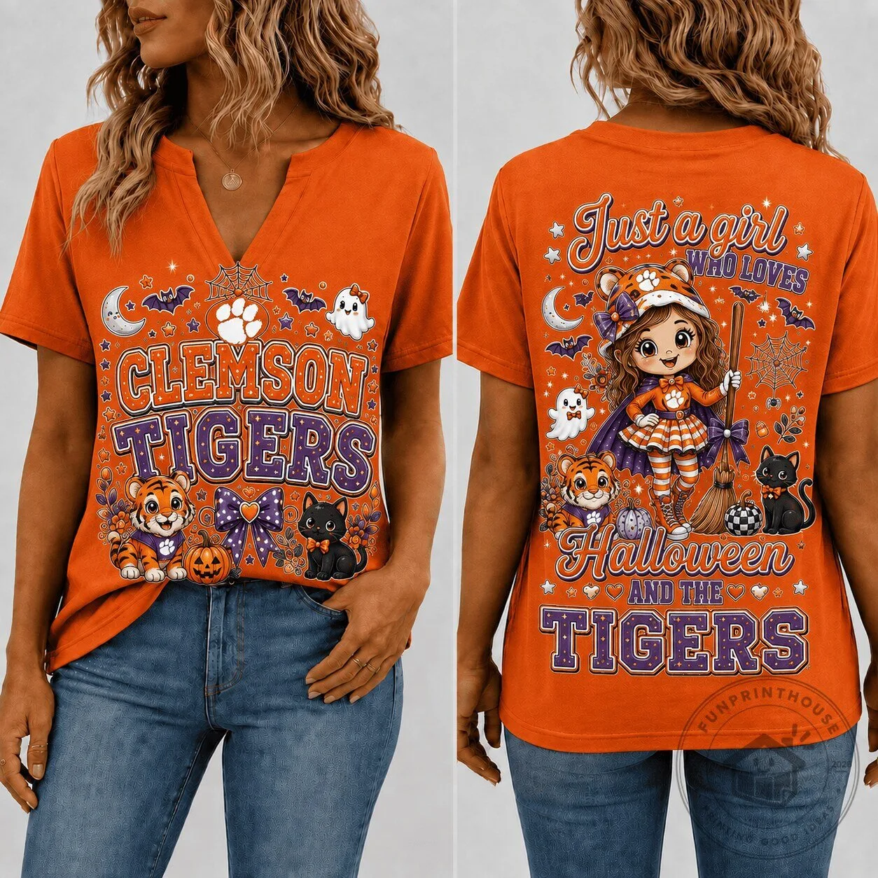 Clemson Tigers Halloween Shirt for Women, Just a Girl Who Loves Halloween and the Tigers
