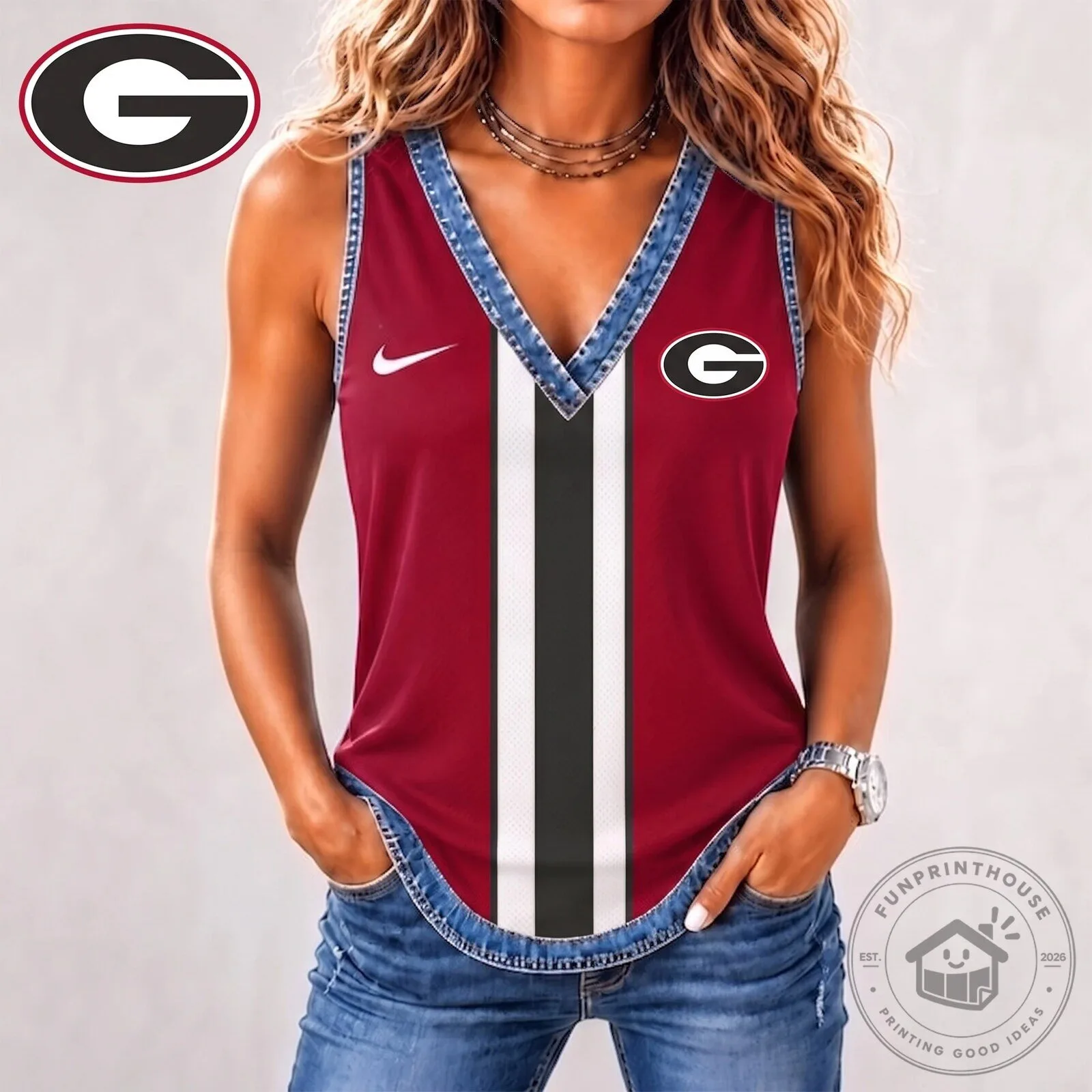 Georgia Bulldogs Shirt Women's Sleeveless V-Neck Tank Top
