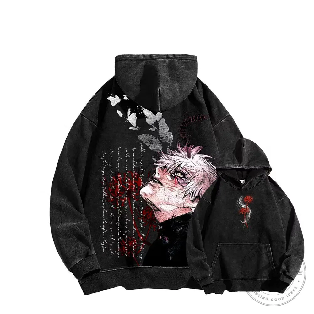 Washed Black Hoodie featuring Ken Kaneki from Tokyo Ghoul Anime Manga