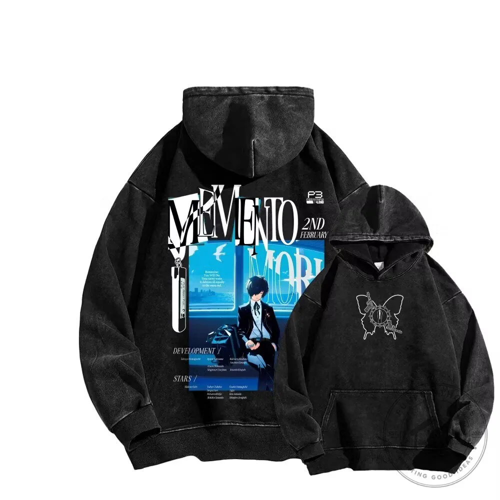 Persona 3 Reload Memento Mori Video Game Unisex Washed Black Hoodie