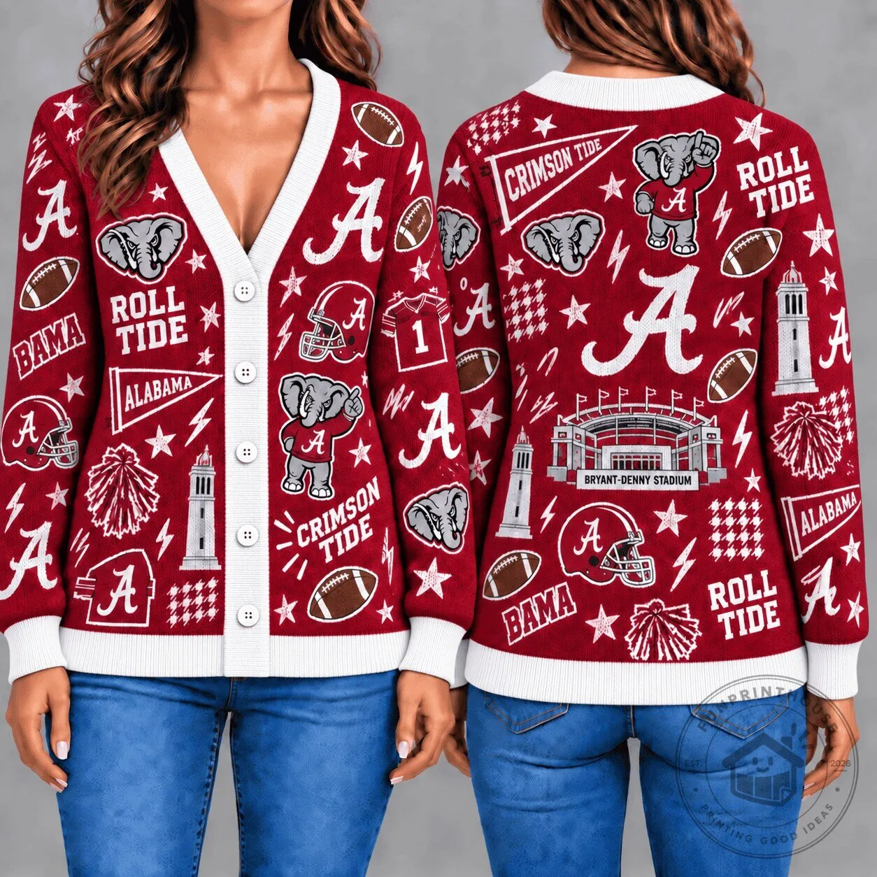 Alabama Crimson Tide Roll Tide Elephant Mascot Knitted Cardigan Sweater