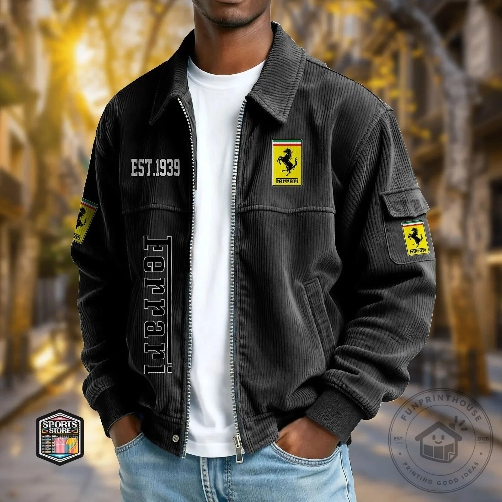 Ferrari Corduroy Racing Jacket with Embroidered Logo and Est. 1939 Detail
