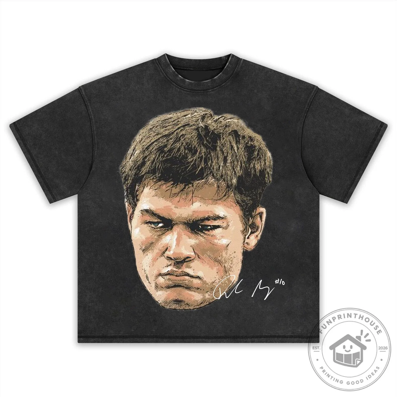Drake Maye Quarterback Portrait Graphic Washed Black T-Shirt
