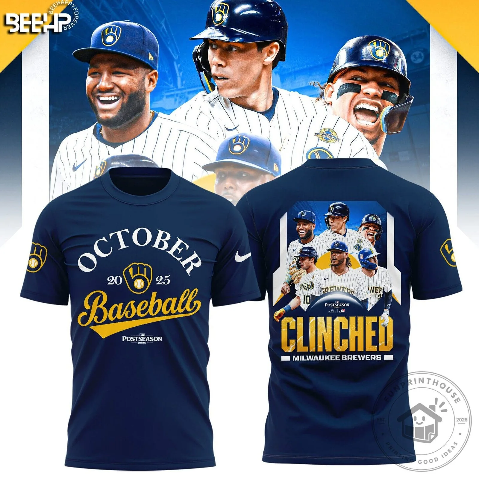 Milwaukee Brewers October Baseball 2025 Postseason Clinched T-Shirt