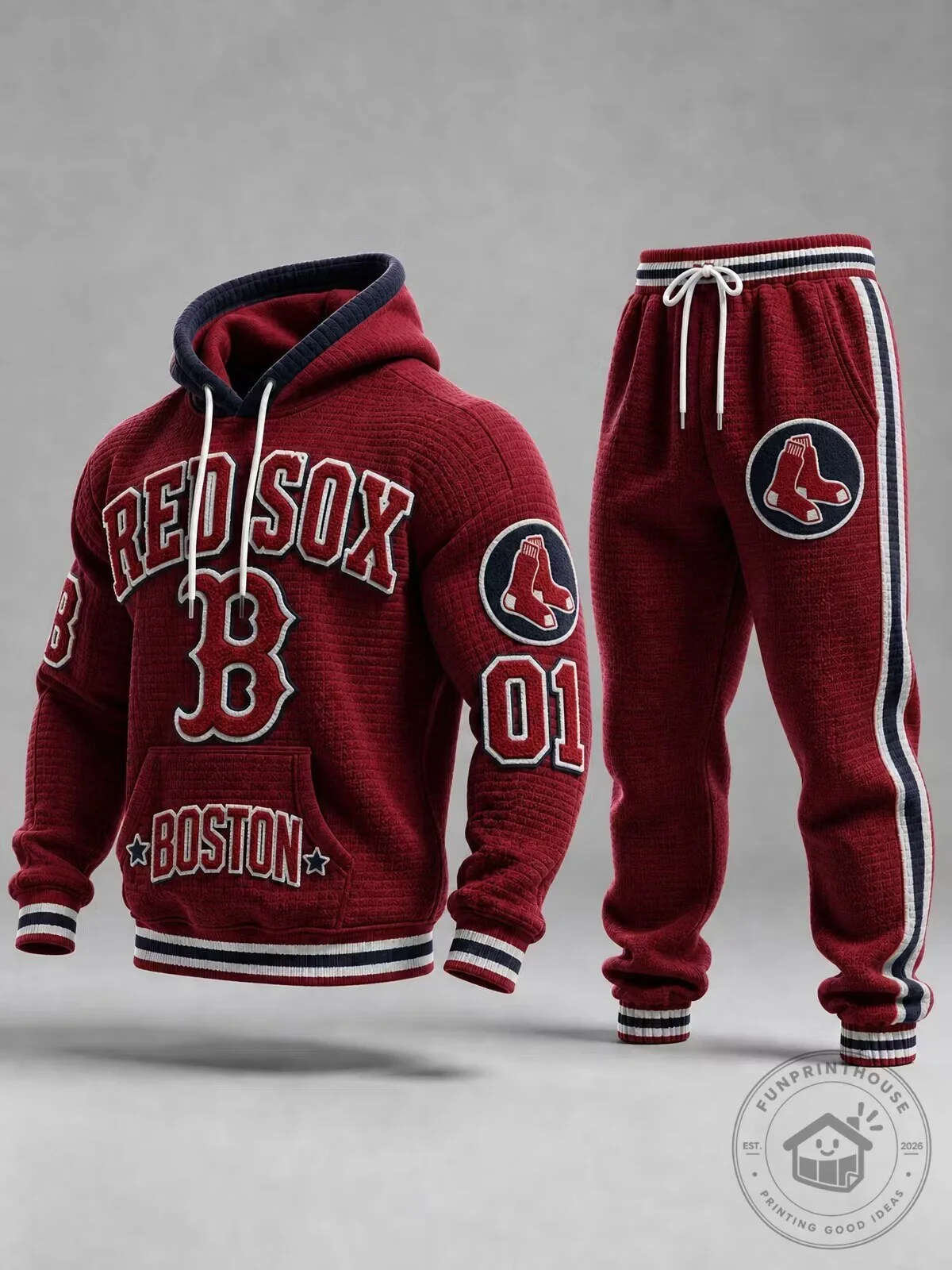 Boston Red Sox Baseball Team Embroidered Hoodie and Sweatpants Set