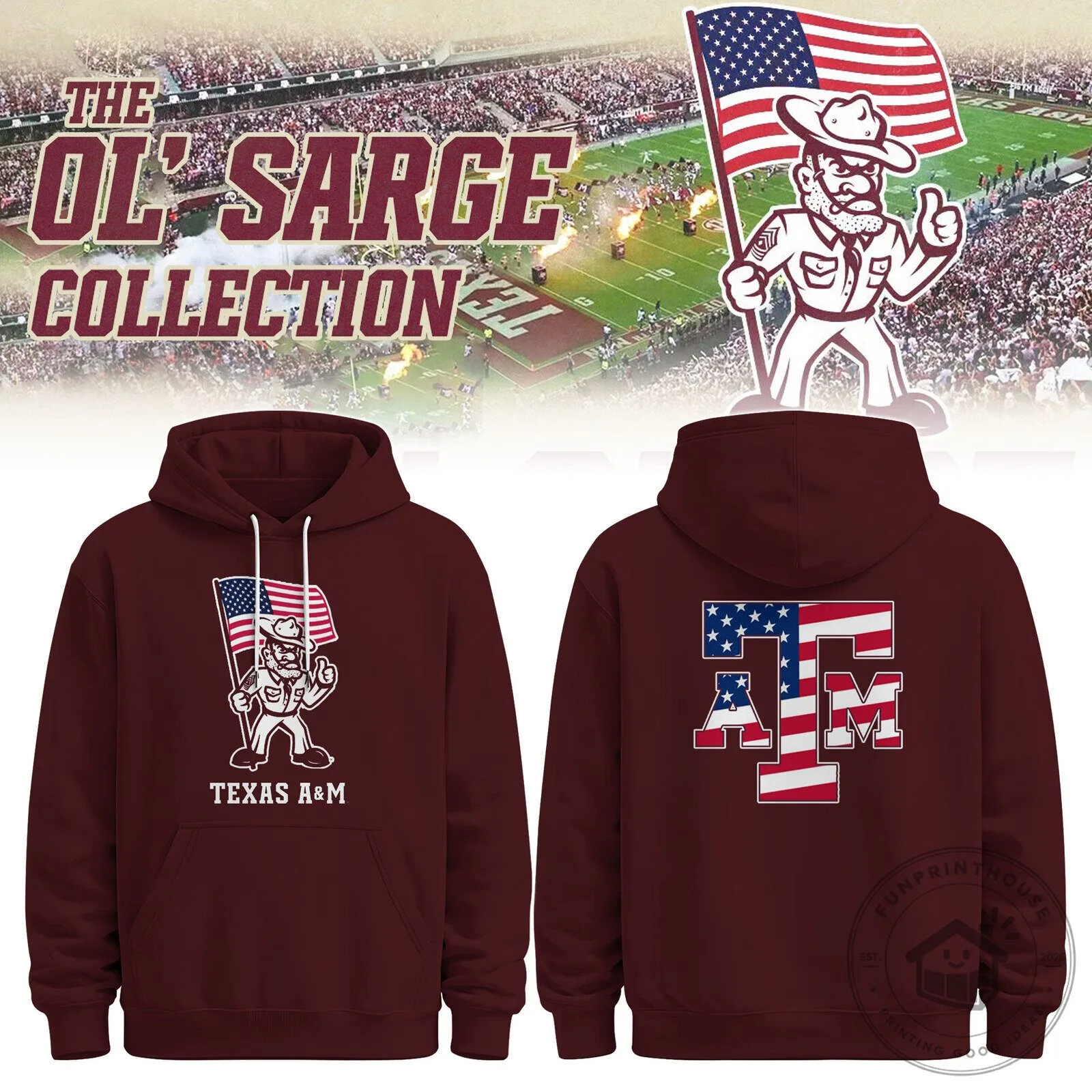 Texas A&M Aggies Ol' Sarge American Flag Maroon Hoodie