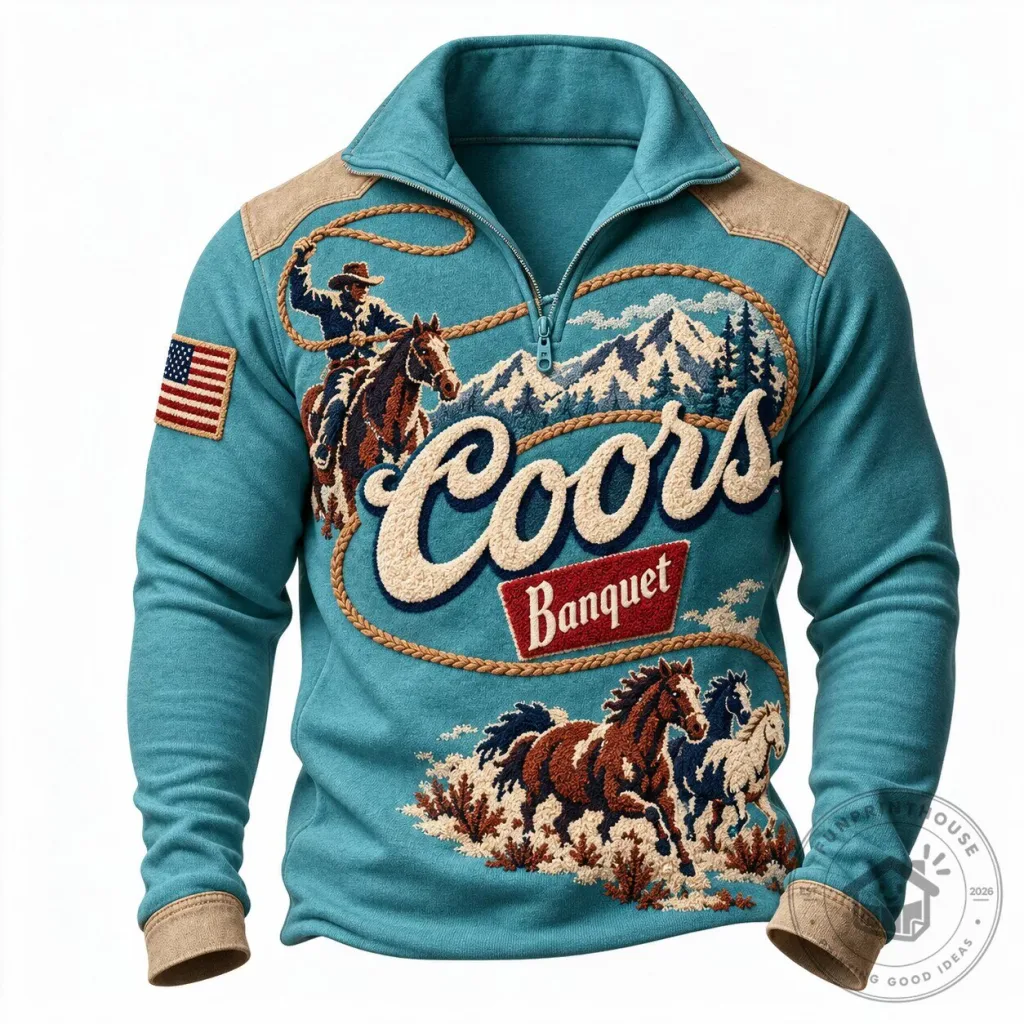Coors Banquet Beer Western Cowboy Mountains Quarter-Zip Sweatshirt Coors Banquet Beer Western Cowboy Mountains Quarter-Zip Sweatshirt