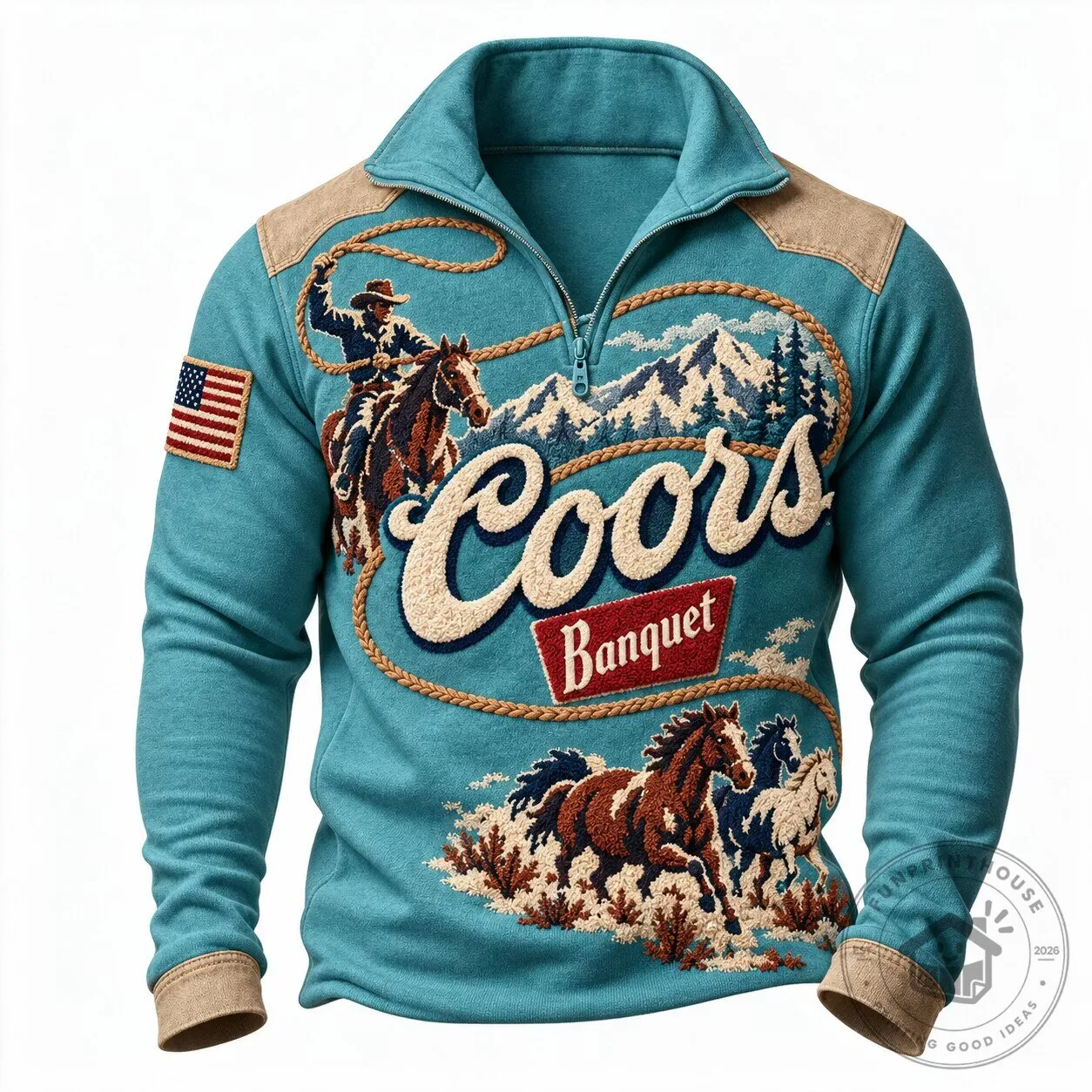 Coors Banquet Beer Western Cowboy Mountains Quarter-Zip Sweatshirt