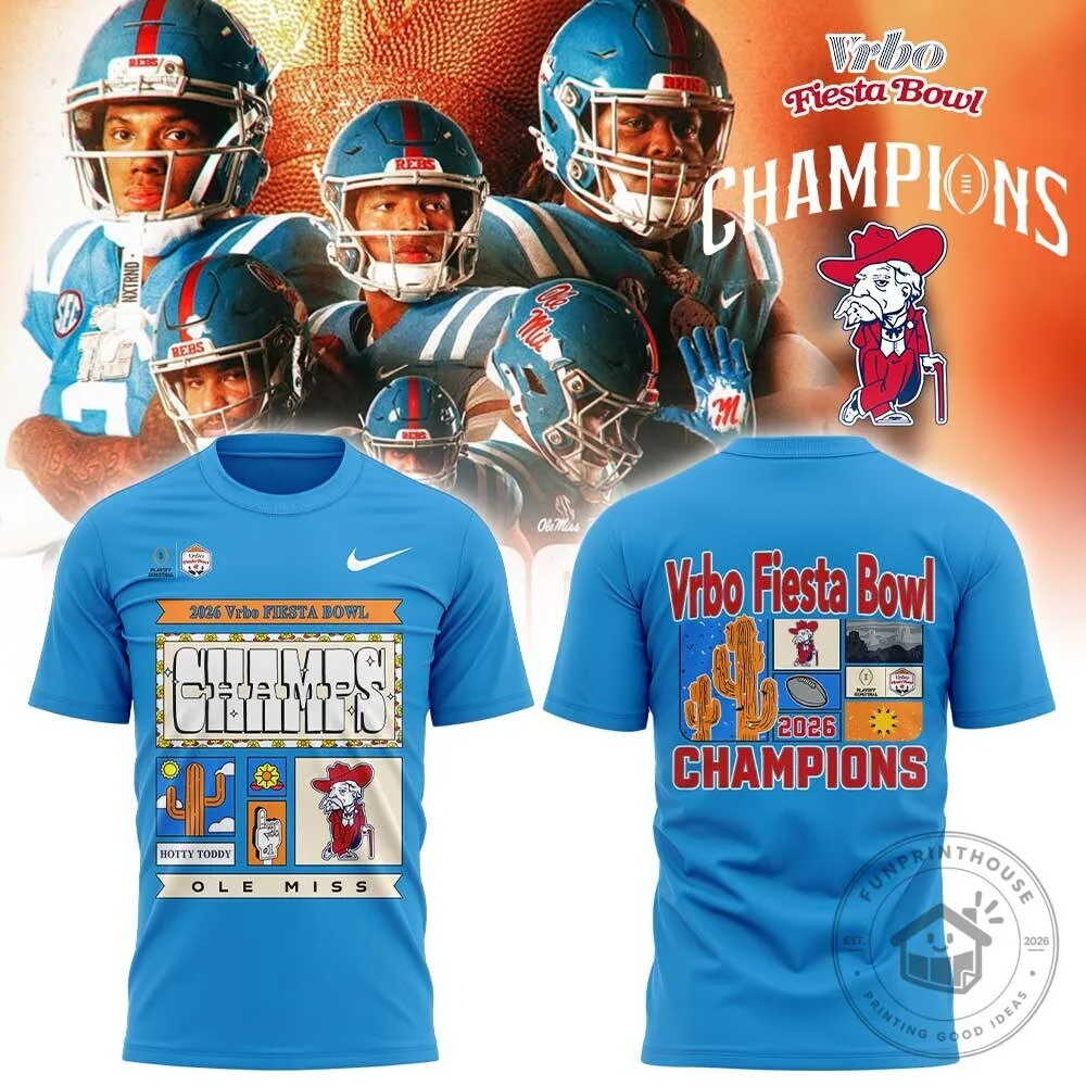 Ole Miss Rebels Vrbo Fiesta Bowl 2026 Champions Football T-Shirt