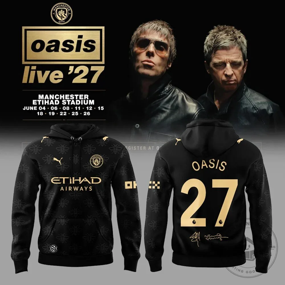 Oasis Live 27 Manchester City Etihad Stadium Concert Black Hoodie