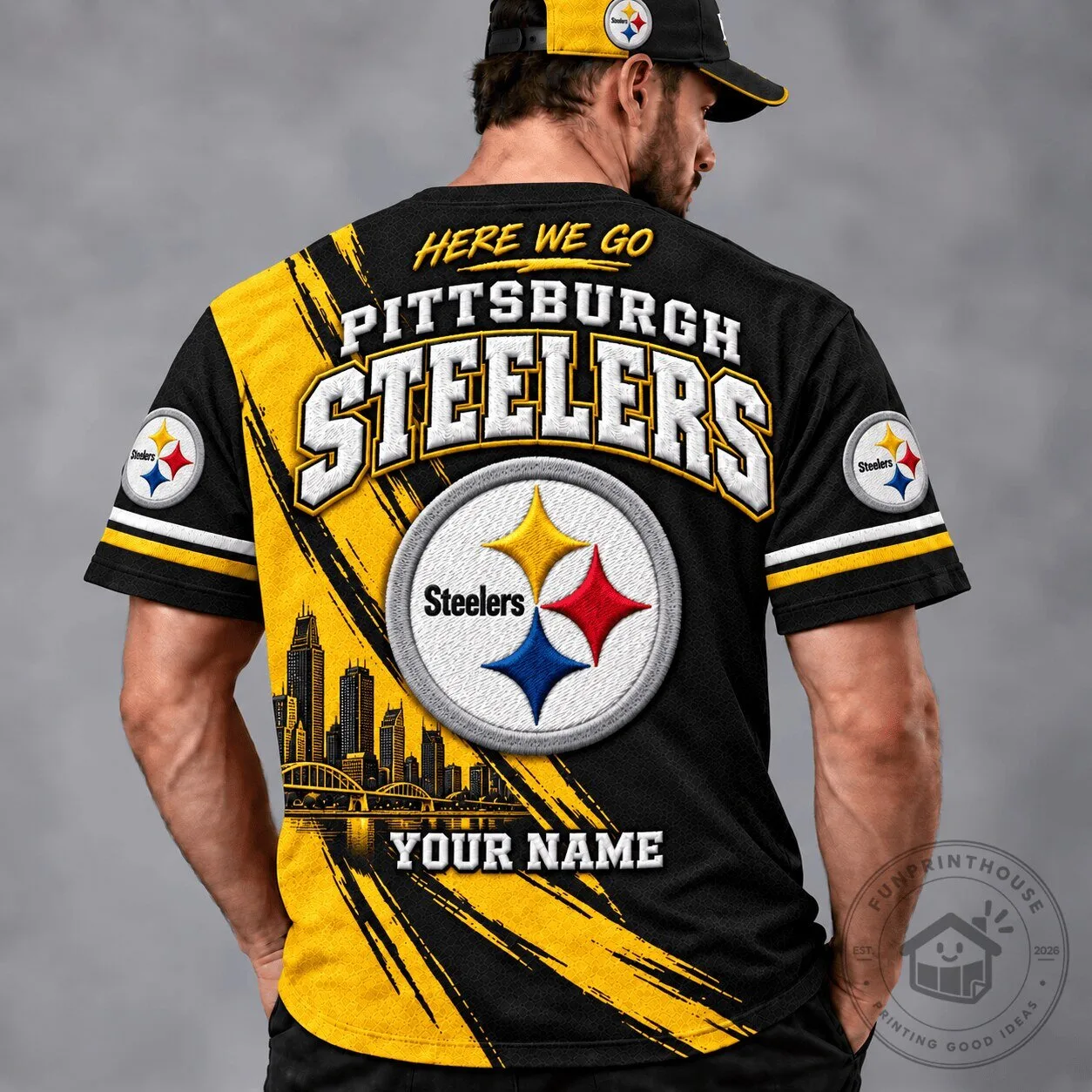 Pittsburgh Steelers National Football League Custom Name Black and Gold Football Jersey