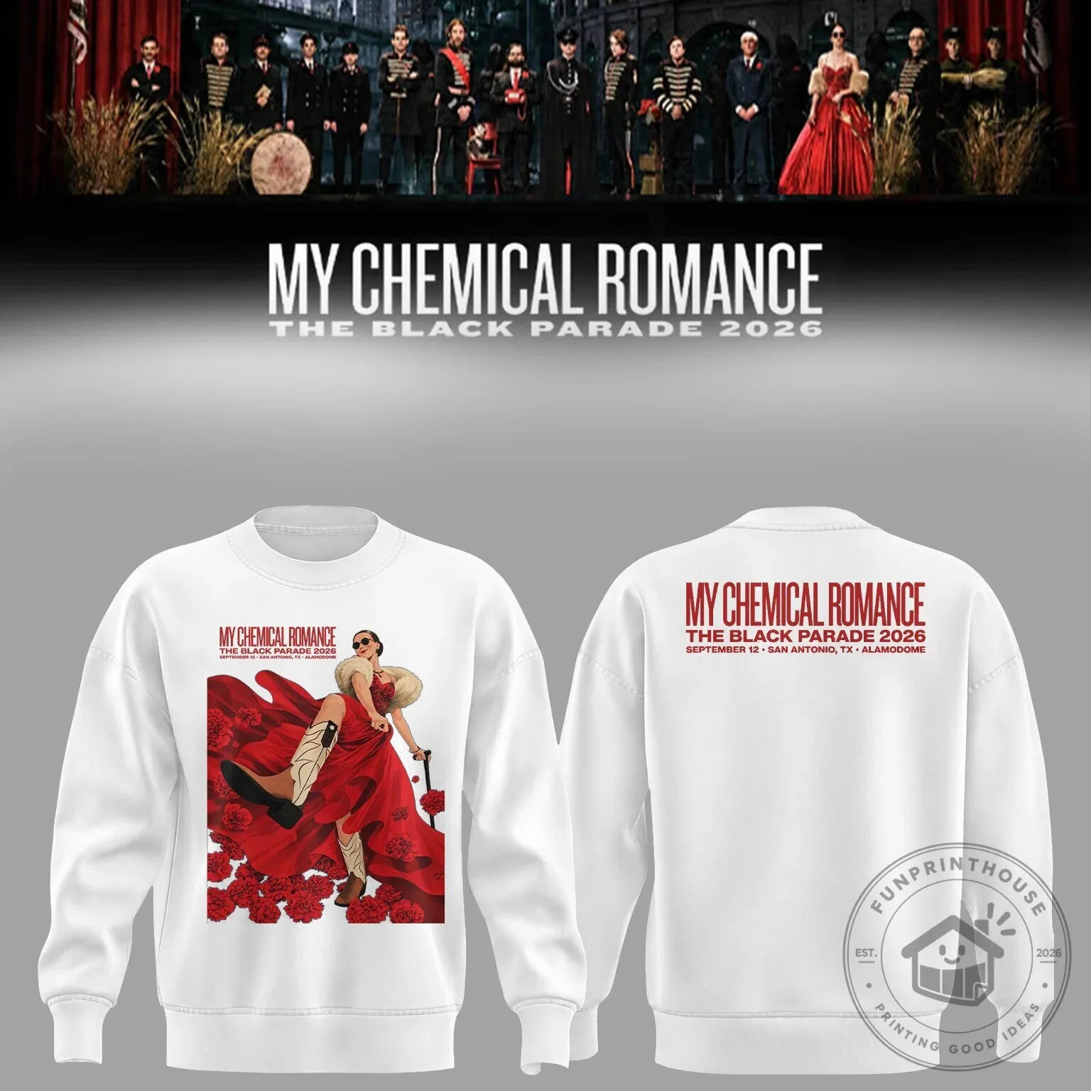 My Chemical Romance The Black Parade 2026 Concert Tour White Crewneck Sweatshirt