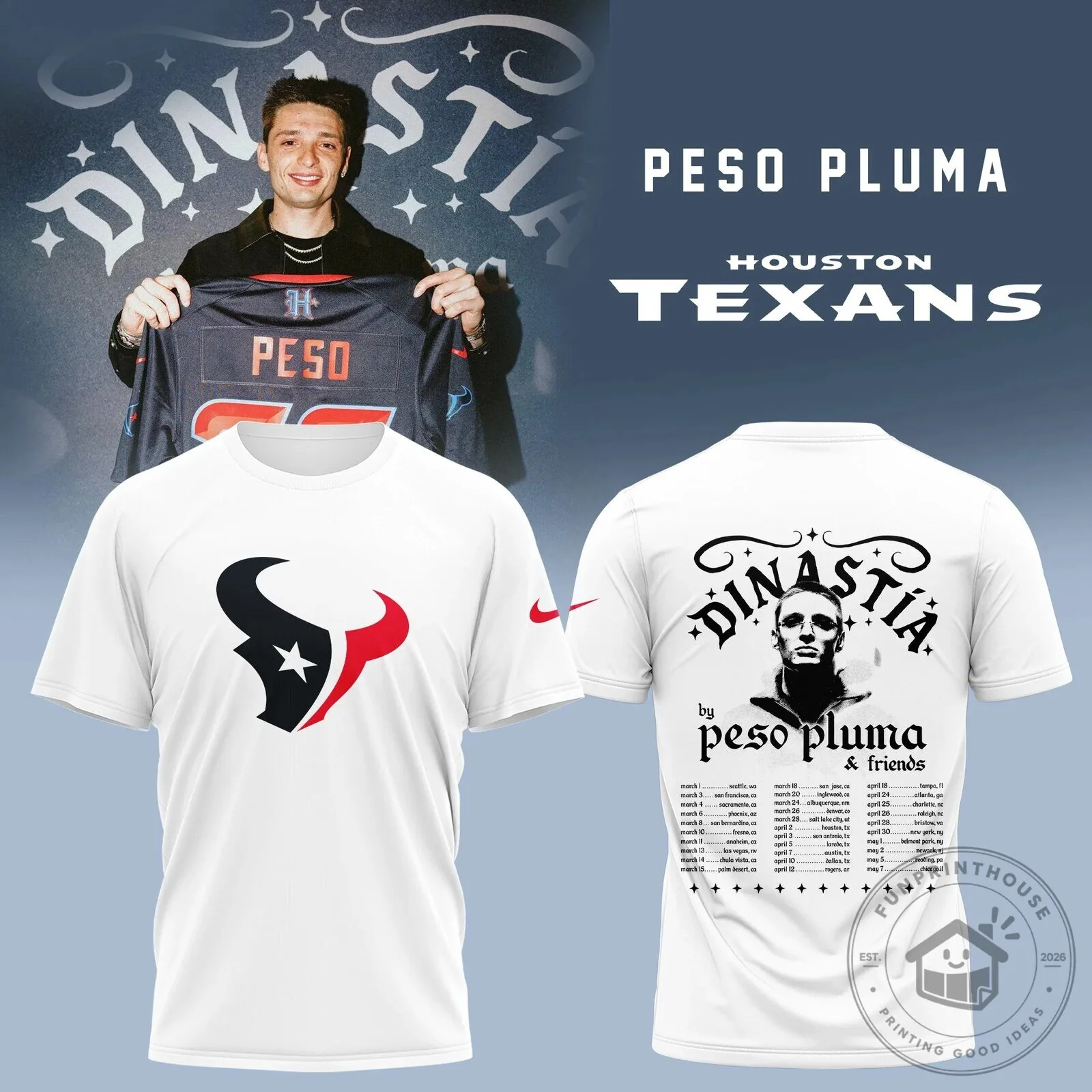 Peso Pluma Dinastia Tour Houston Texans Fan Music T-Shirt