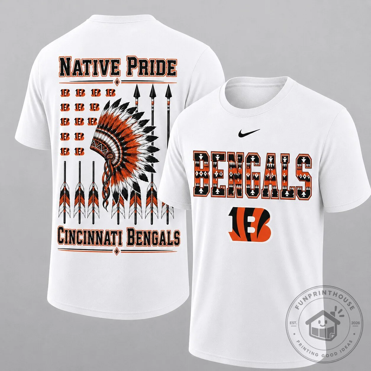 Cincinnati Football Bengals Native American Pride White T-Shirt