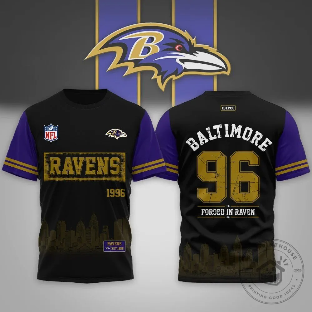 Baltimore Ravens Fan NFL Football Team Black and Purple Short Sleeve T-Shirt