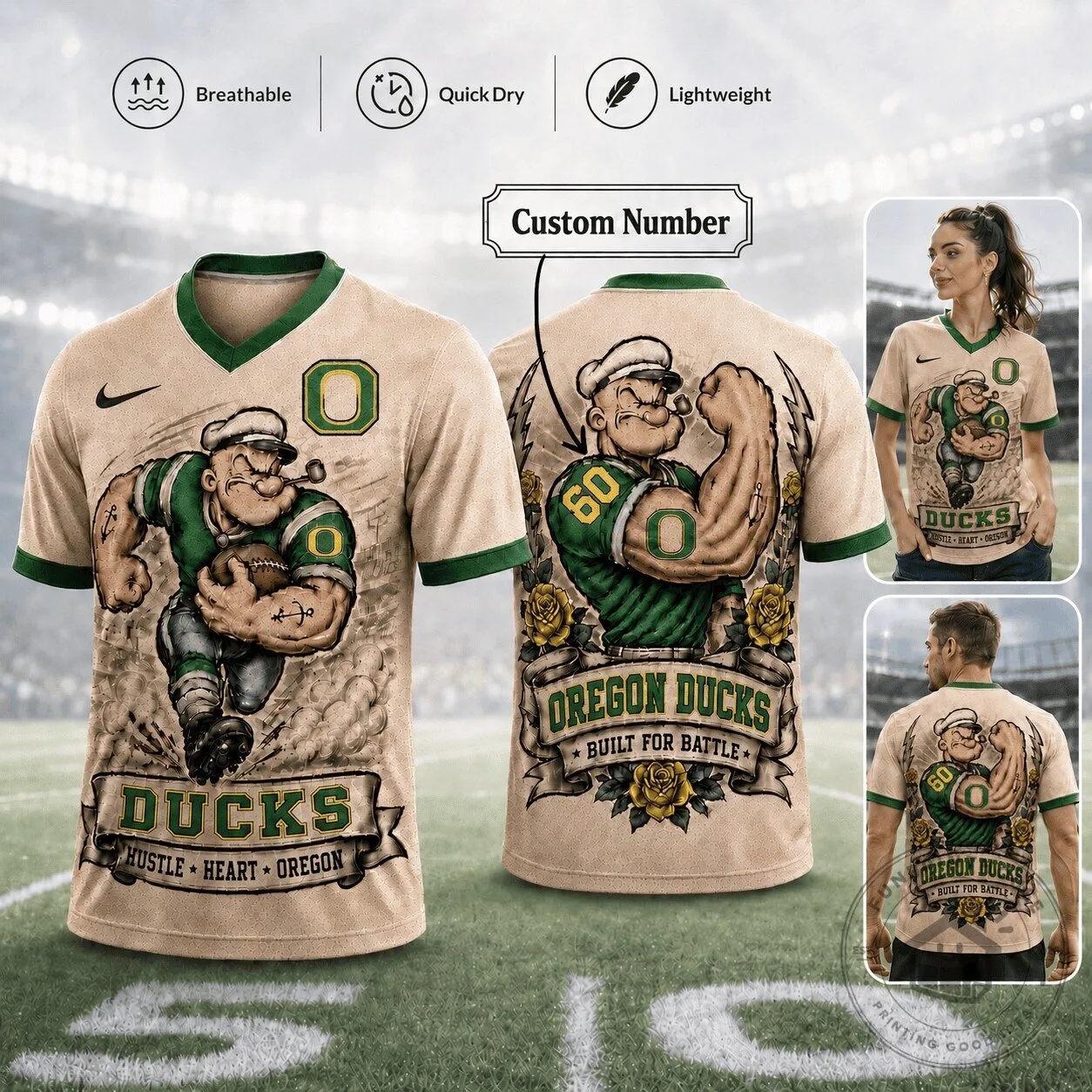 Oregon Ducks Popeye Vintage Tattoo Football Jersey for Men