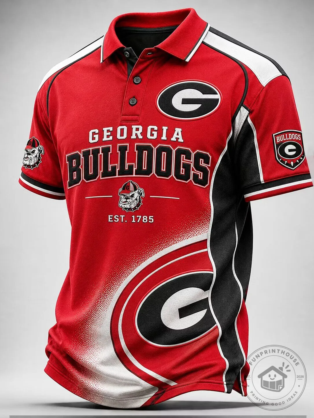 Georgia Bulldogs Football Team Red and Black Fan Polo Shirt