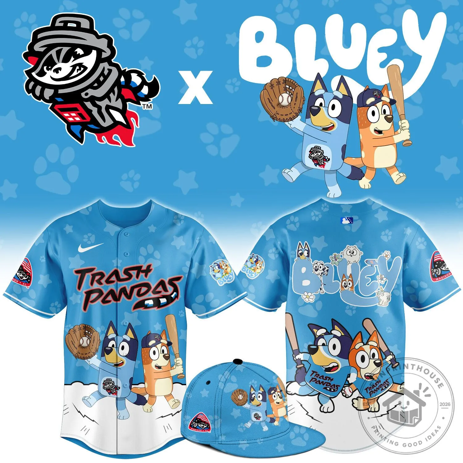 Bluey Trash Pandas Baseball Jersey with Bandit and Bingo