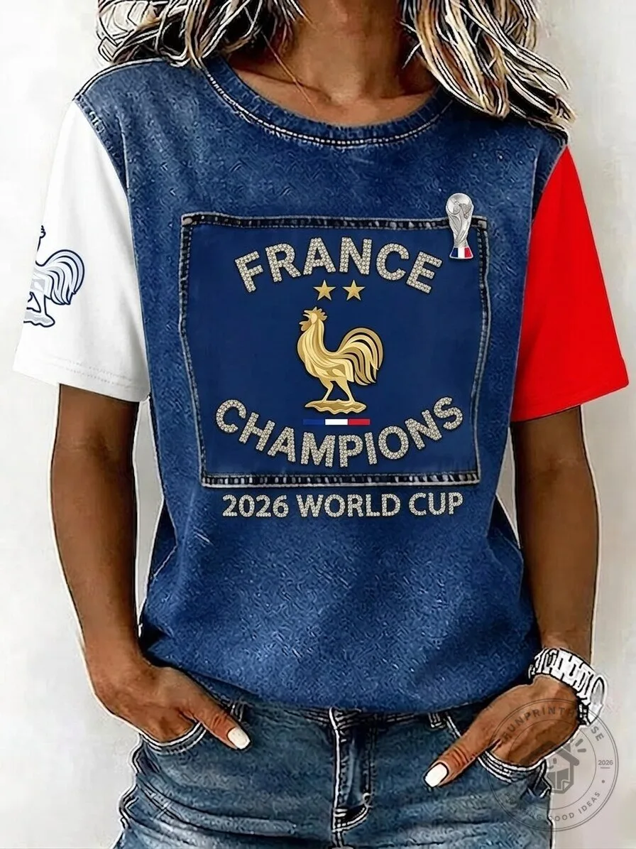 France Football Champions 2026 World Cup Graphic Print T-Shirt