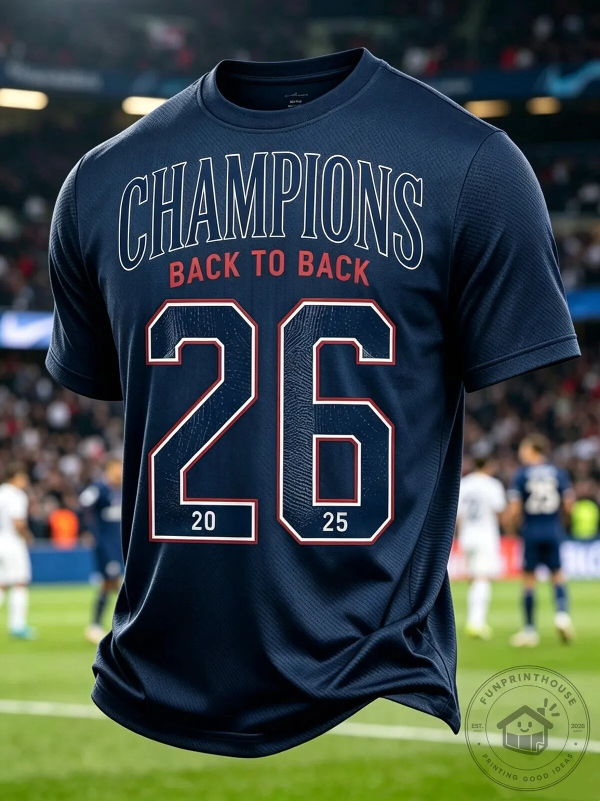 France Football Champions Back to Back 2025 Number 26 Navy Blue T-Shirt