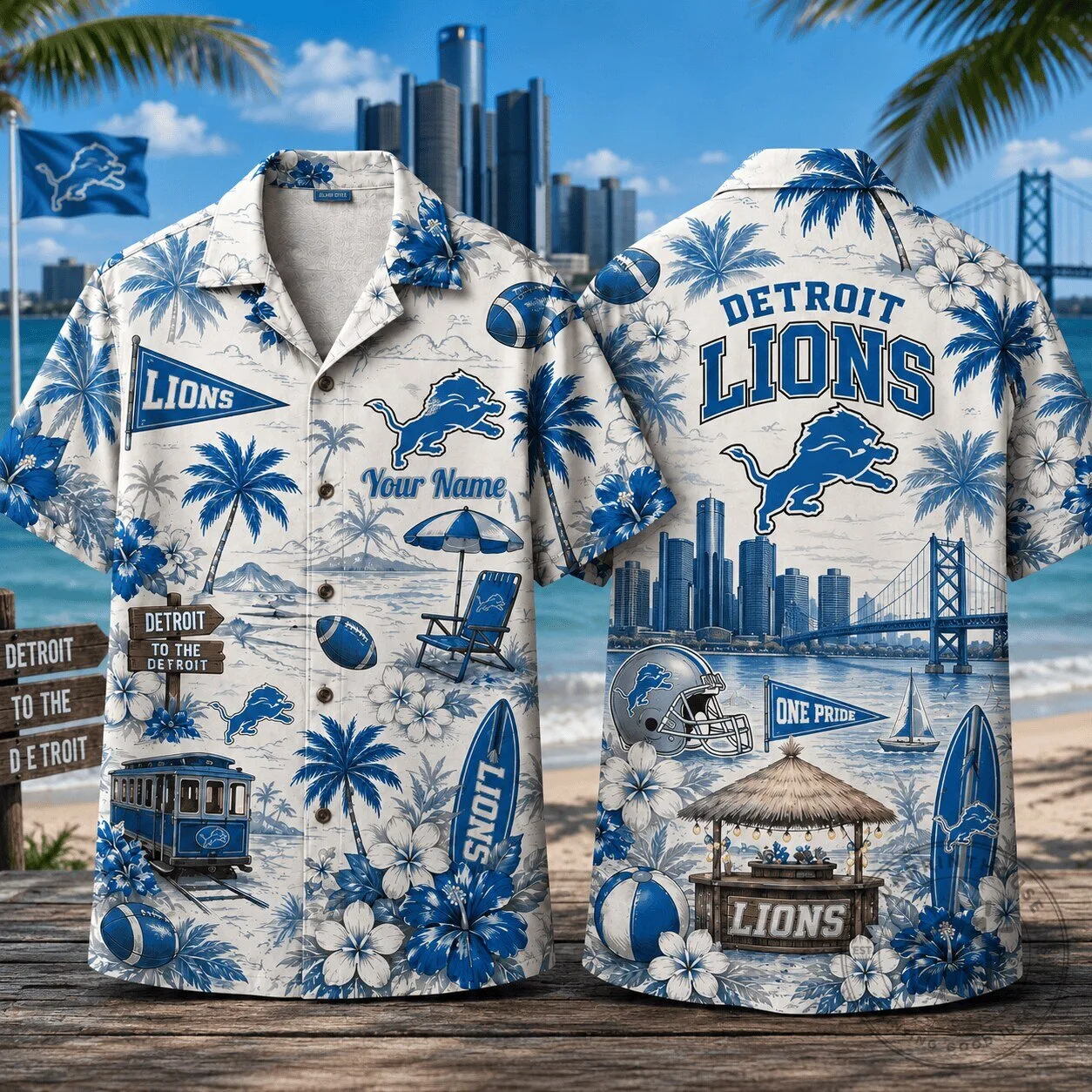 Detroit Lions Personalized Tropical Beach Hawaiian Shirt