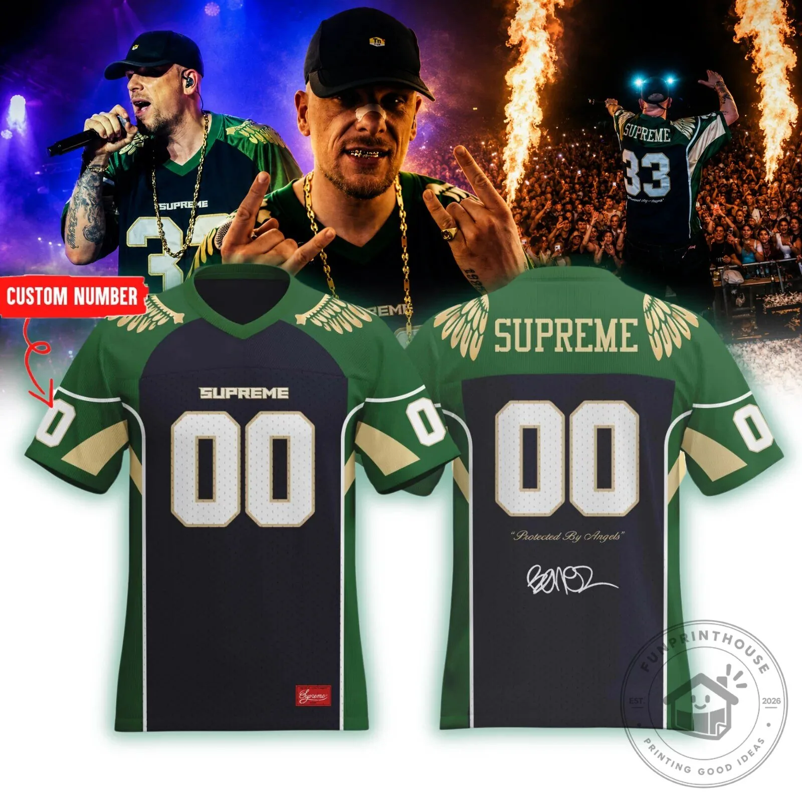 Bonez MC Supreme Protected By Angels Custom Number Football Jersey