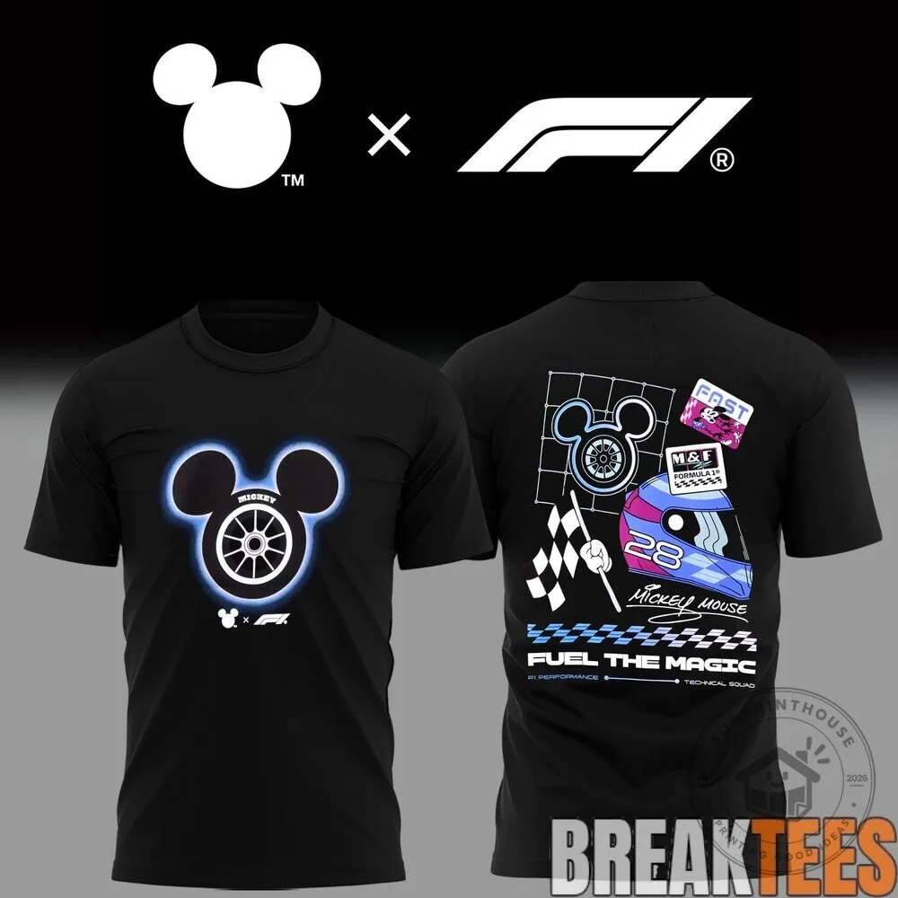 Mickey Mouse Formula 1 Racing Helmet Black T-Shirt