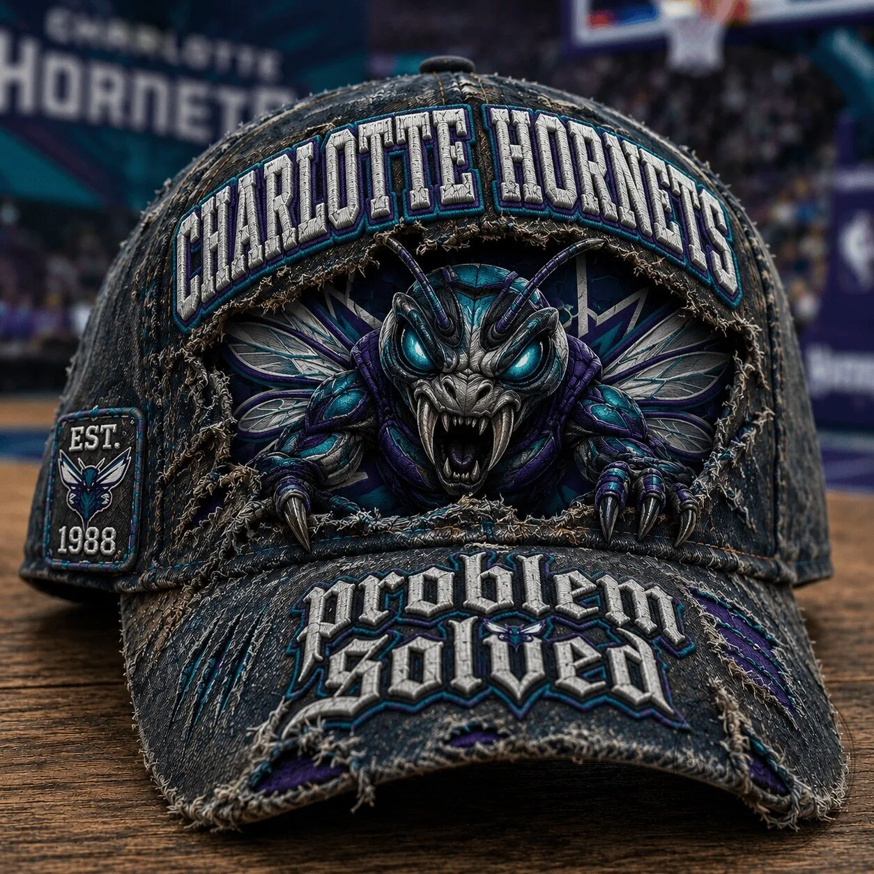 Charlotte Hornets Distressed Denim Baseball Cap Hat