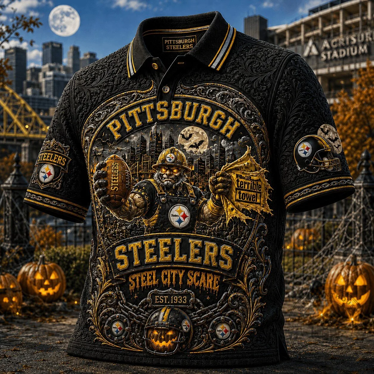 Pittsburgh Steelers Steel City Scare Halloween Polo Shirt