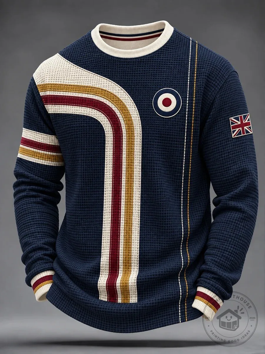 British Mod Style Waffle Knit Long Sleeve Sweatshirt for Men