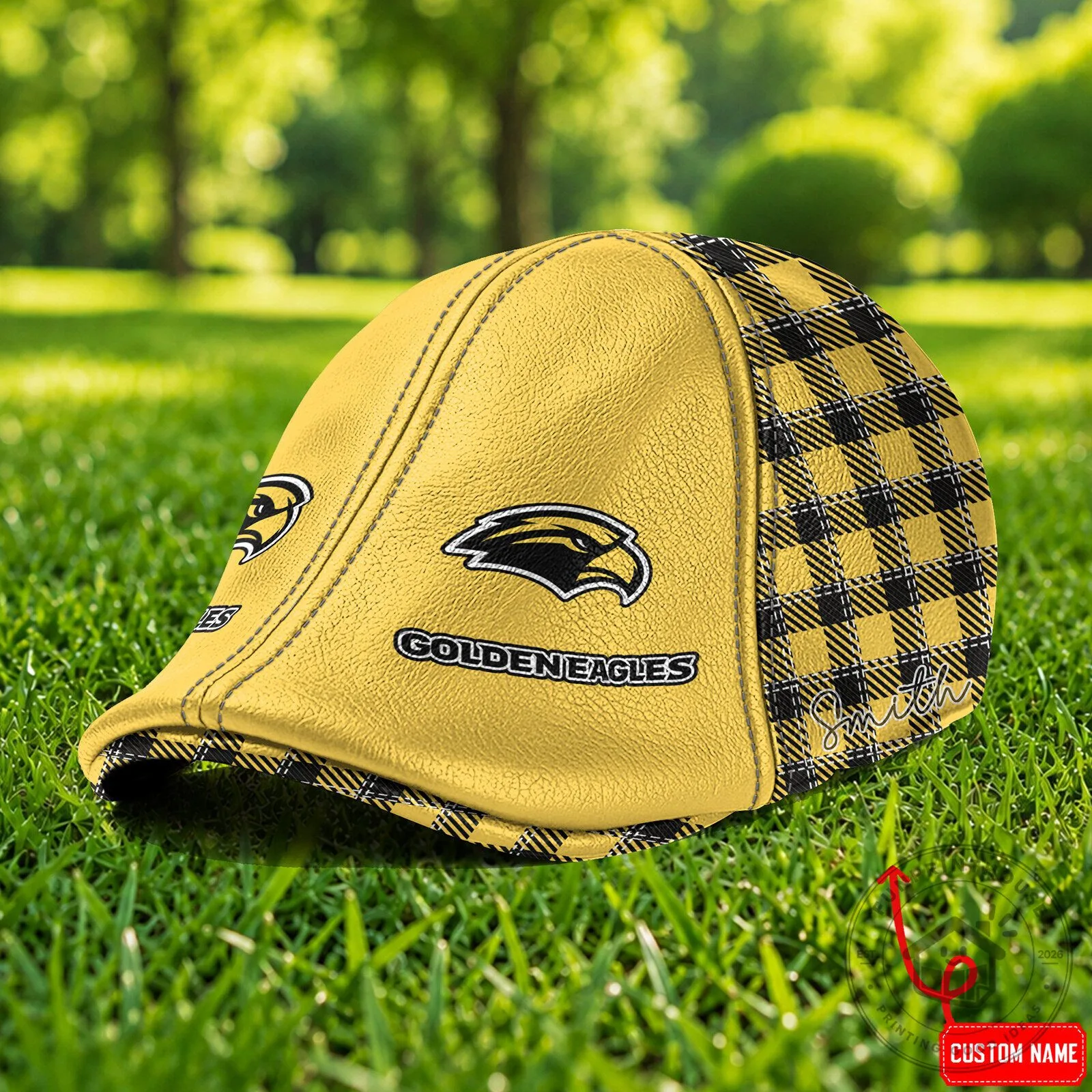 Southern Miss Golden Eagles NCAA Custom Name Plaid Golf Cap Hat