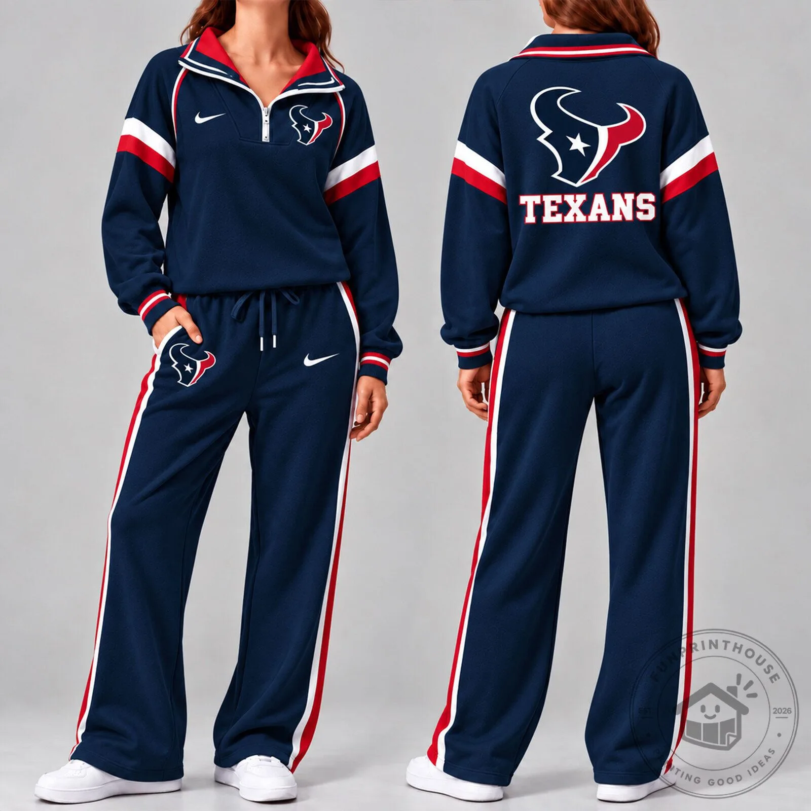 Houston Texans NFL Game Day Ready Varsity Quarter-Zip Pullover and Wide-Leg Pants Set