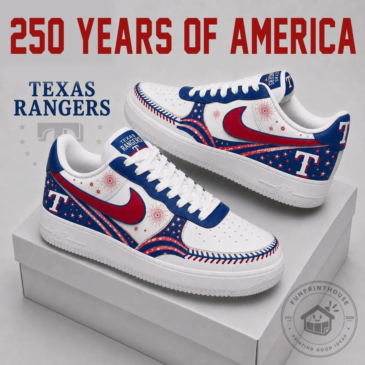 Texas Rangers Baseball Team Patriotic Fan Shoes