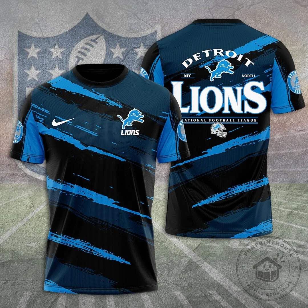 Detroit Lions National Football League Blue Black Paint Splatter T-Shirt