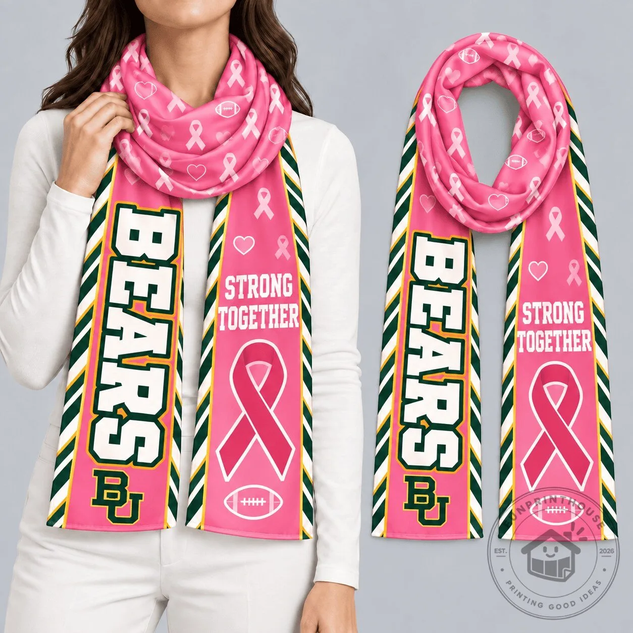 Baylor Bears Breast Cancer Awareness Strong Together Football Scarf