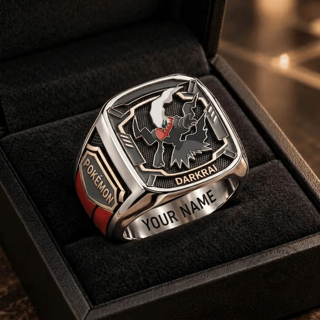 Pokemon Darkrai Custom Engraved Stainless Steel Ring for Men