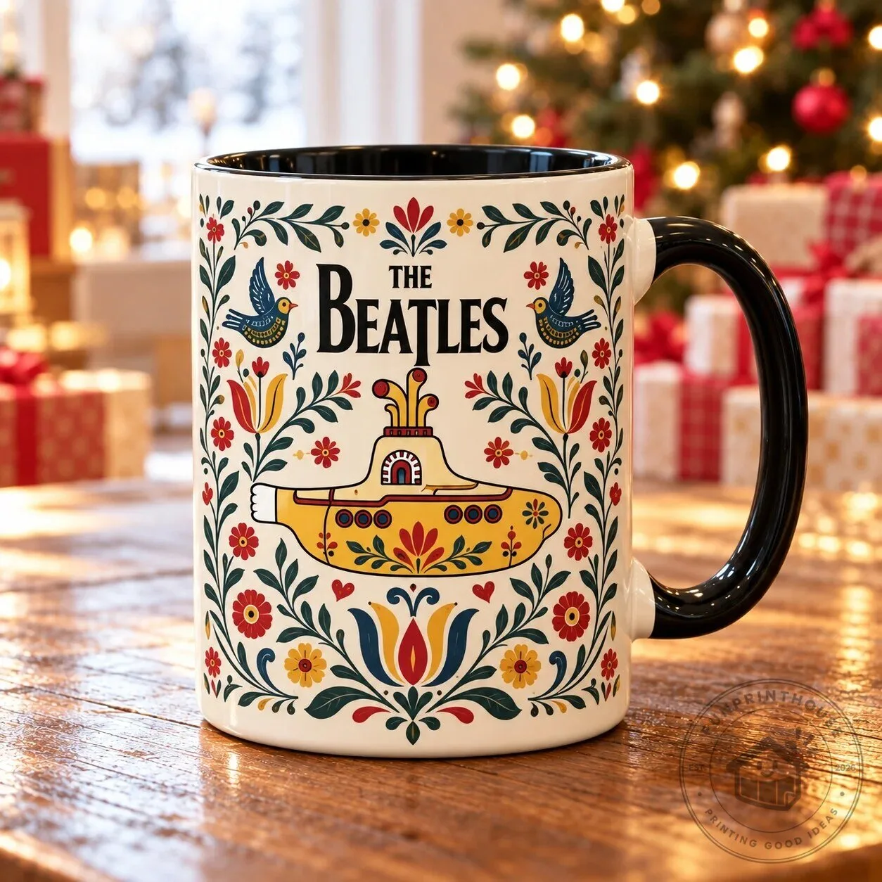 The Beatles Yellow Submarine Scandinavian Folk Art Coffee Mug