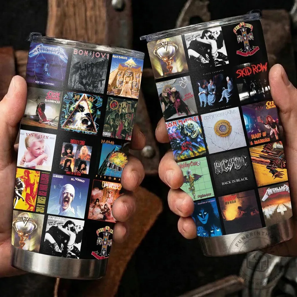 Eighties and Nineties Rock and Metal Album Covers Collage Tumbler
