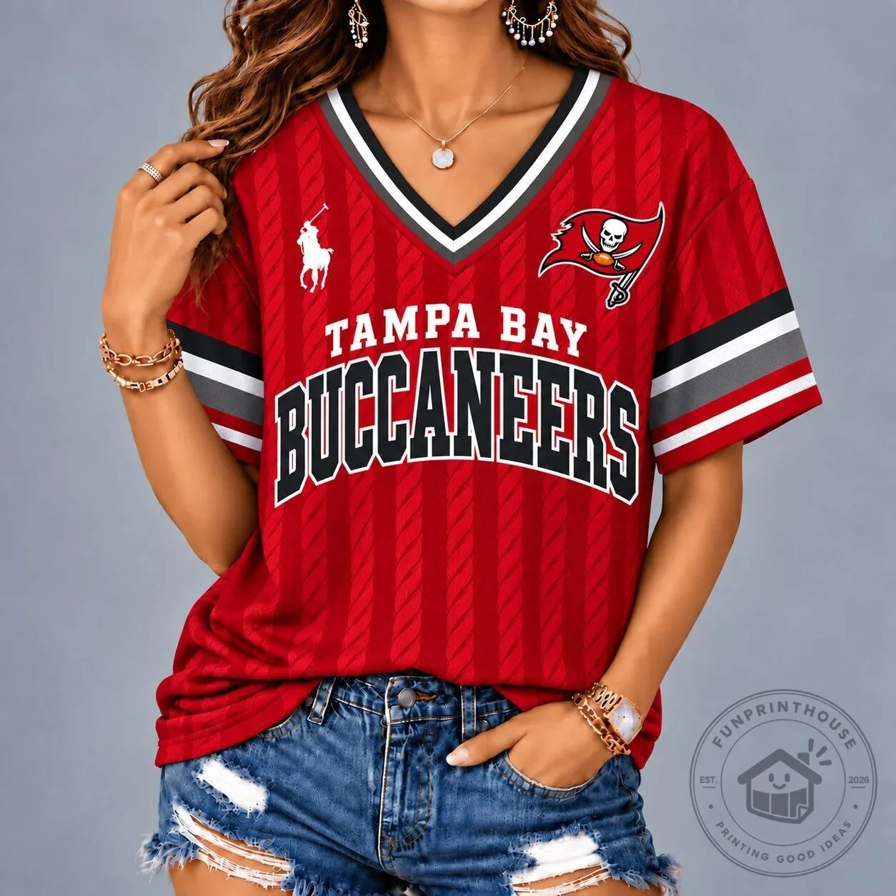 Tampa Bay Buccaneers Women's Vintage Varsity V-Neck T-Shirt