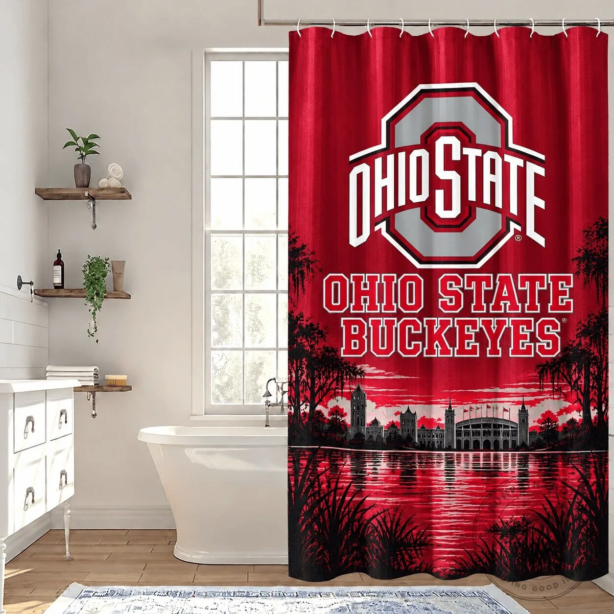 Ohio State Buckeyes Football Team Logo and Stadium View Shower Curtain 1 Ohio State Buckeyes Football Team Logo and Stadium View Shower Curtain