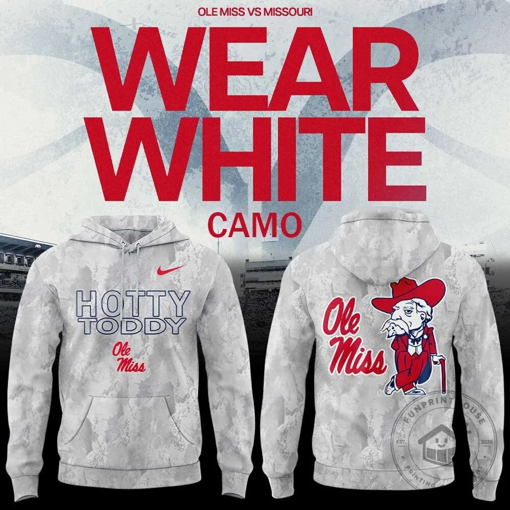 Ole Miss Rebels Football Hotty Toddy Wear White Camo Hoodie