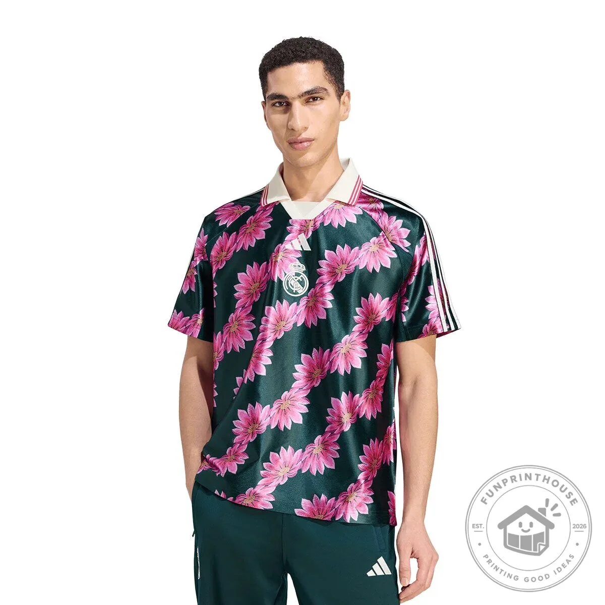 Real Madrid Floral Pattern Adidas Team Soccer Football Jersey