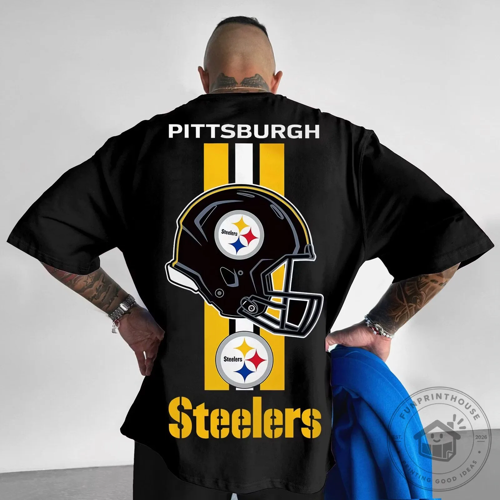 Pittsburgh Steelers Football Team Helmet Graphic Black Short-Sleeve T-Shirt