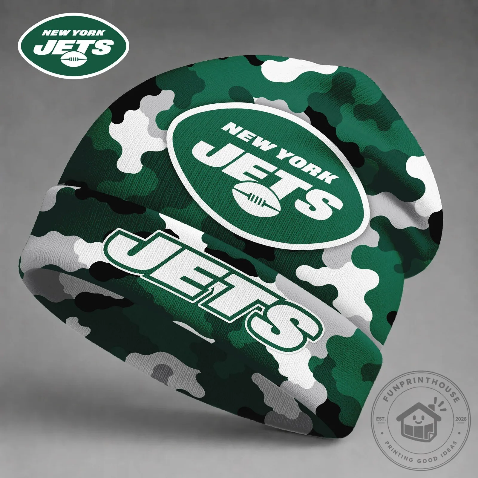 New York Jets Camouflage Green Football Team Beanie Hat