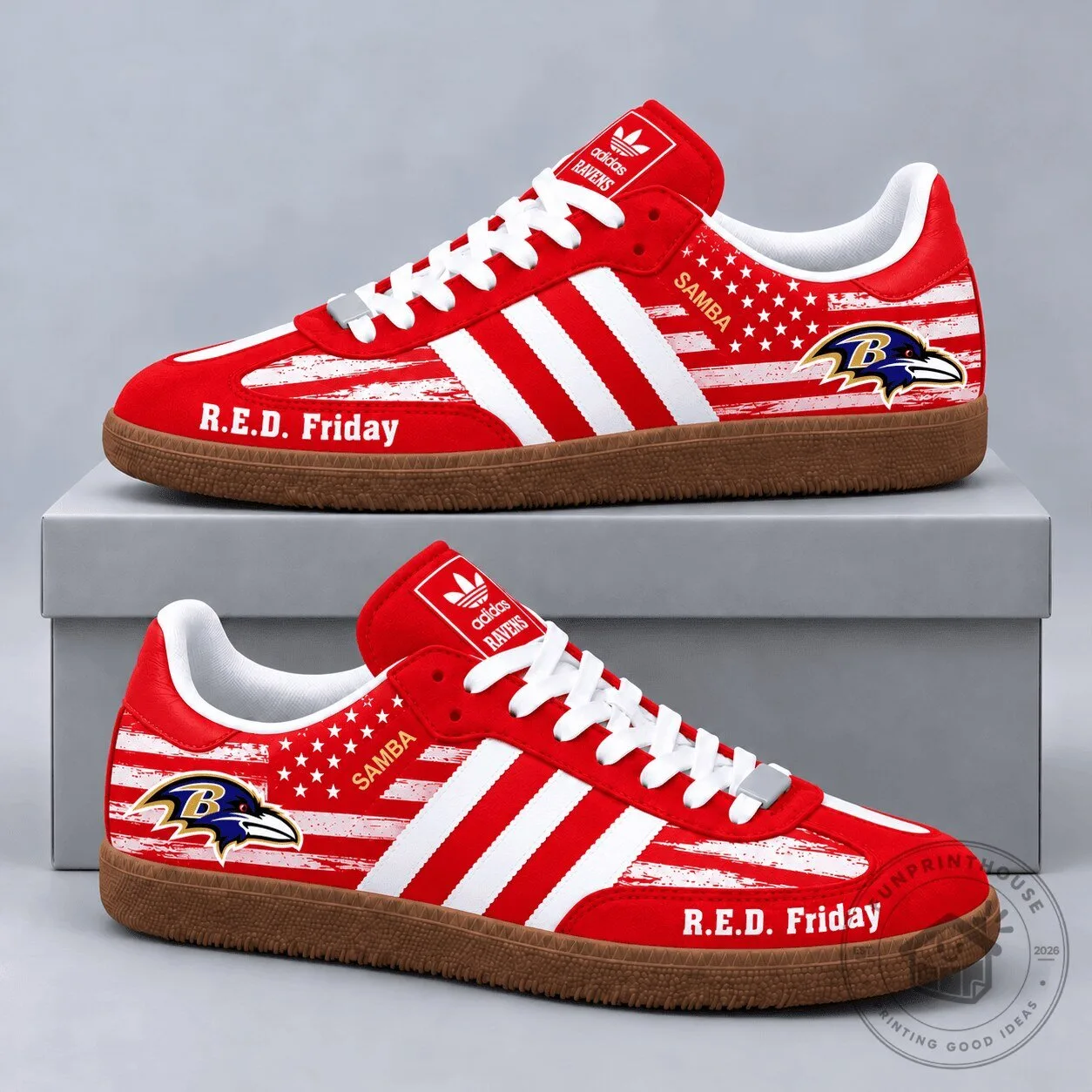Samba OG Shoes with Military Tribute and American Flag for Baltimore Ravens R.E.D. Friday