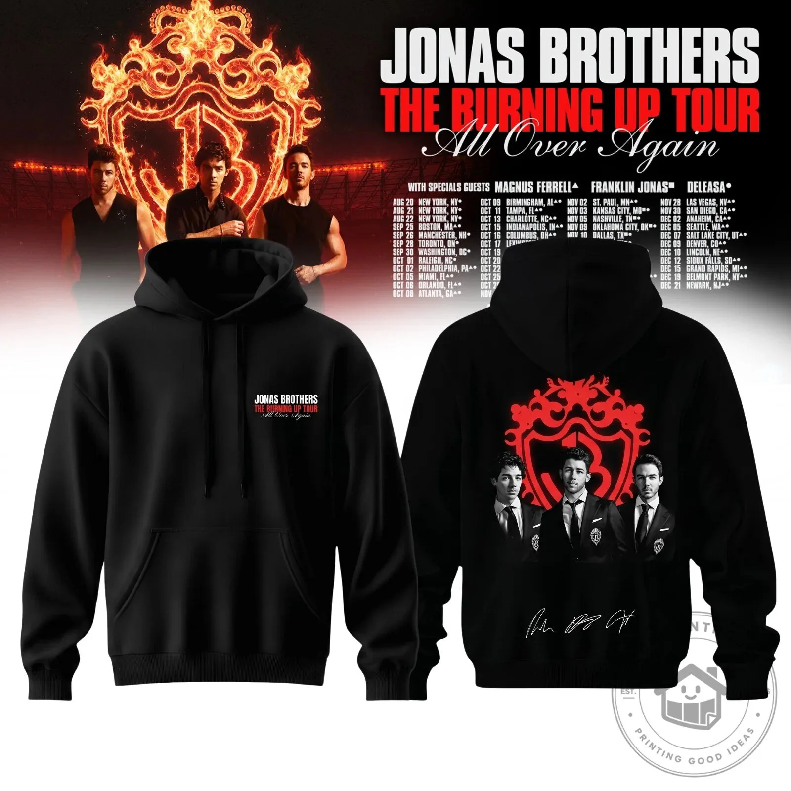 Jonas Brothers The Burning Up Tour All Over Again Concert Dates Hoodie