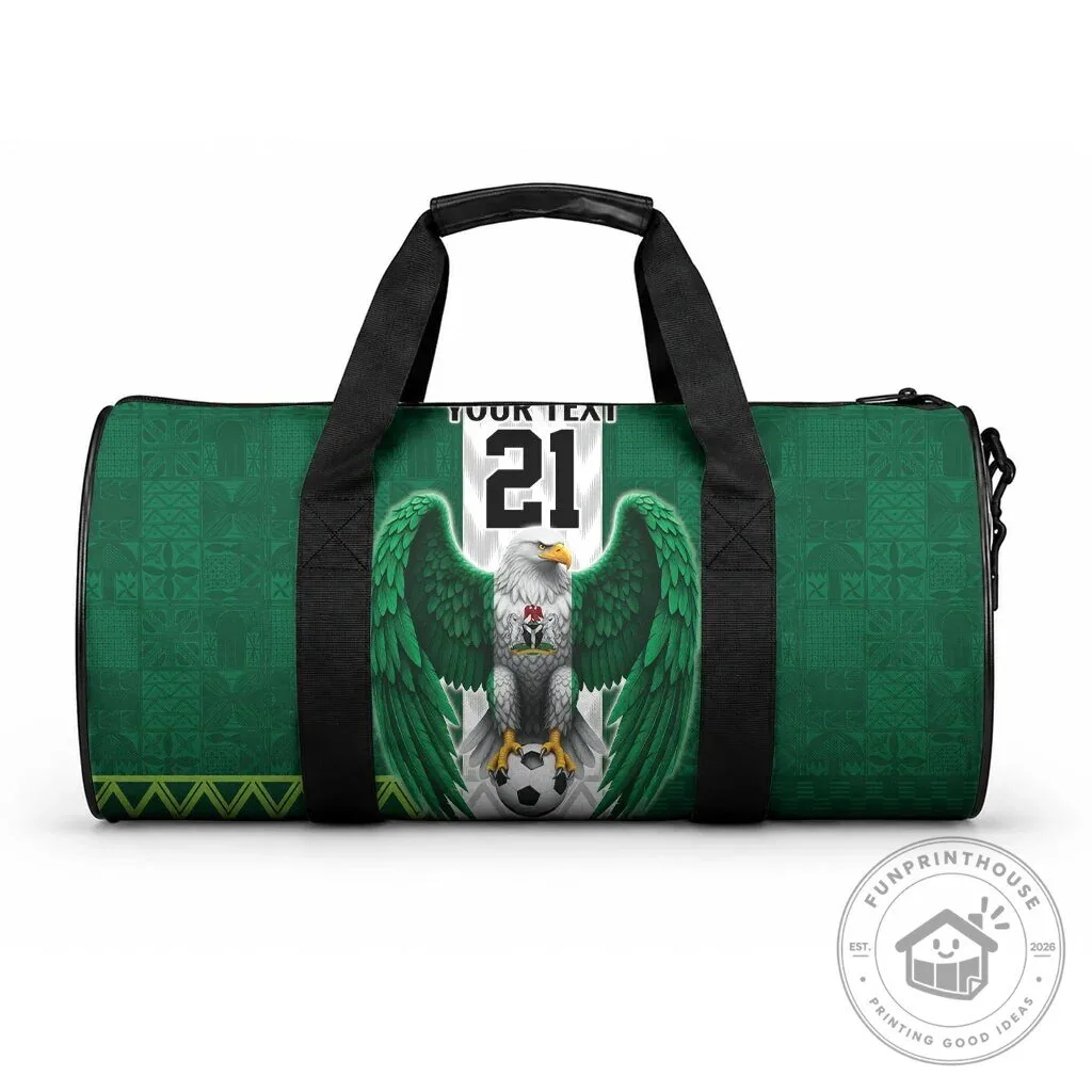Nigeria Football Team Green Eagle Flag Motif Sports Duffle Bag with Custom Text