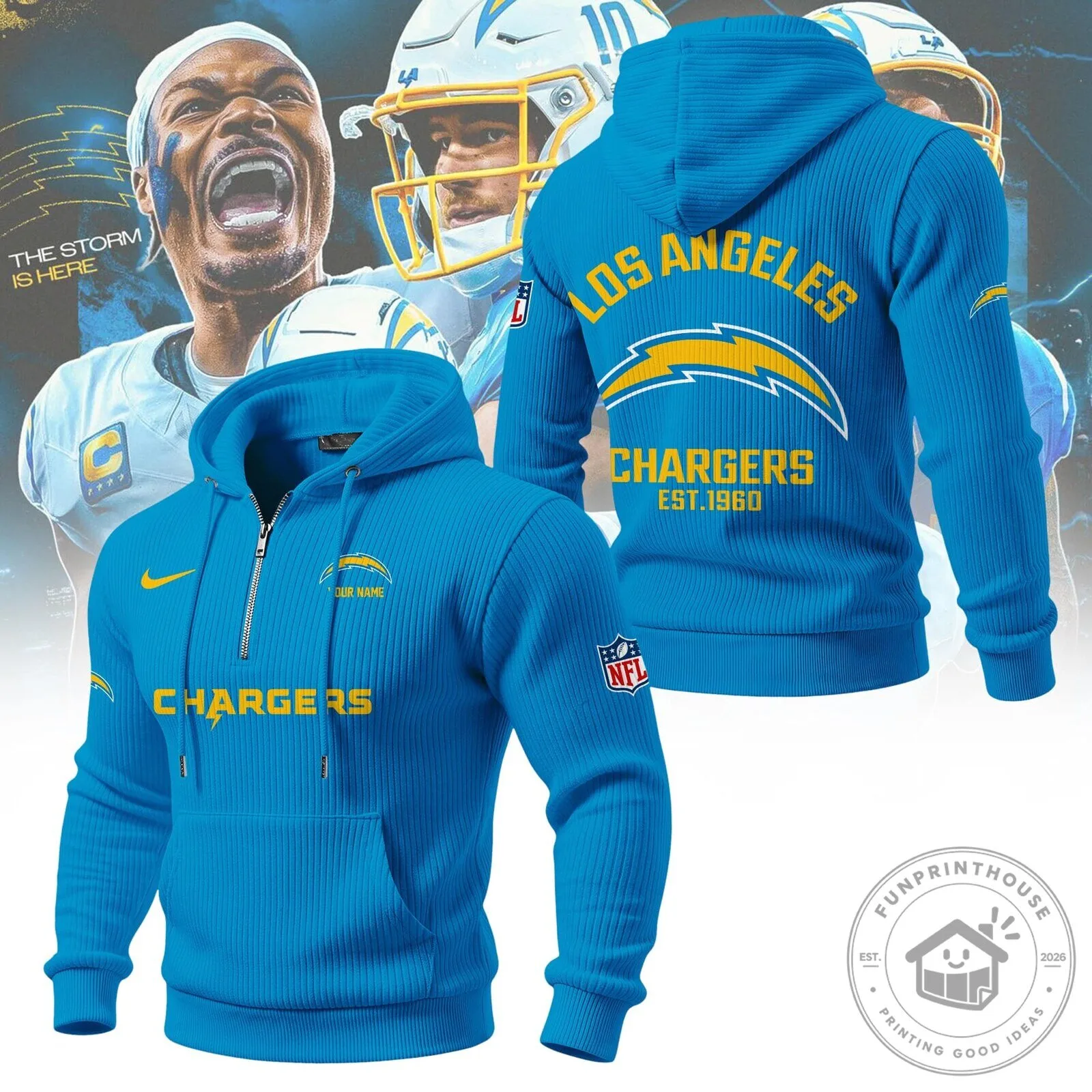 Los Angeles Chargers NFL Football Quarter-Zip Hoodie