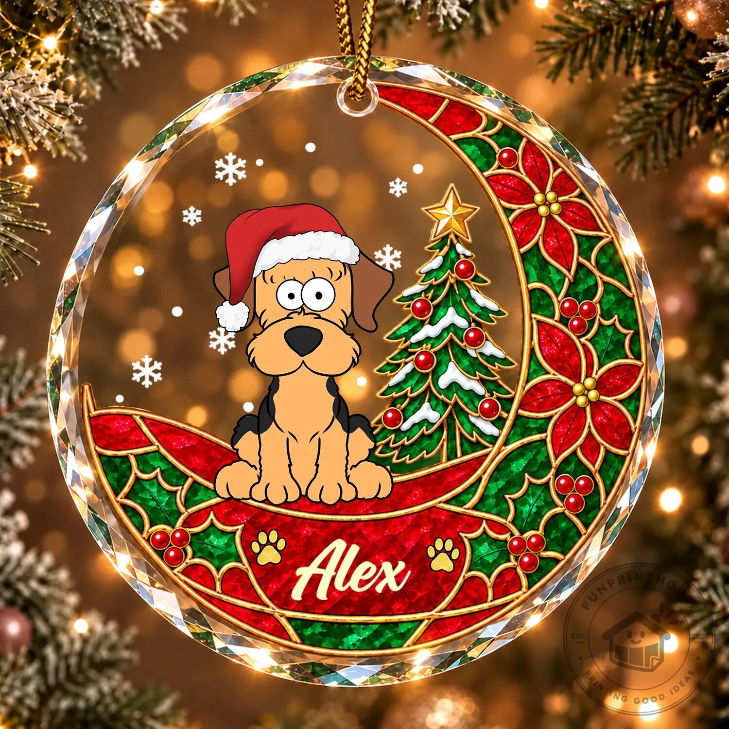 Personalized Christmas Puppy Dog Stained Glass Style Holiday Ornament 8 Personalized Christmas Puppy Dog Stained Glass Style Holiday Ornament